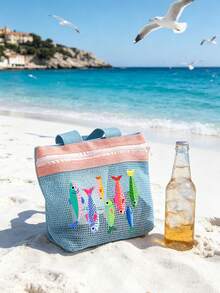 Ocean Theme High Saturation Contrast Color Mesh Tote Bag, Cosmetic Storage Bag-Summer Vacation Essential, Multi-Functional Reusable Shopping Bag, Beach Bag, Travel Toiletry Bag, Swimsuit Storage Bag, Daily Essentials Storage Bag. Suitable For Beach, Vacation, Shopping, Party, Office, School And Other Occasions, Also Ideal Travel Souvenir, Teacher's Day Gift, Back To School Gift, Party Favor, Holiday Gift - Multicolor - View 6