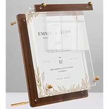 2 Pcs Walnut Grain Pattern Brown L Holder, Classic Gold Screw Removable Frame, Menu Stand, Desktop Photo Frame,Tabletop Display Holder Transparent, Acrylic Price List, Restaurant Price Tag , Table Card Stand For Food Shop Coffee Store Supermarket - 2 Packs - View 9