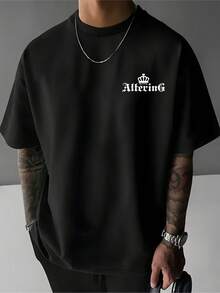 Men's Pink Printed Casual T-Shirt - Breathable, Y2K Style, Suitable For Home And Outdoor Activities, Crew Neck, Short Sleeve, Mind-Changing Design - 黑色 - 查看 1