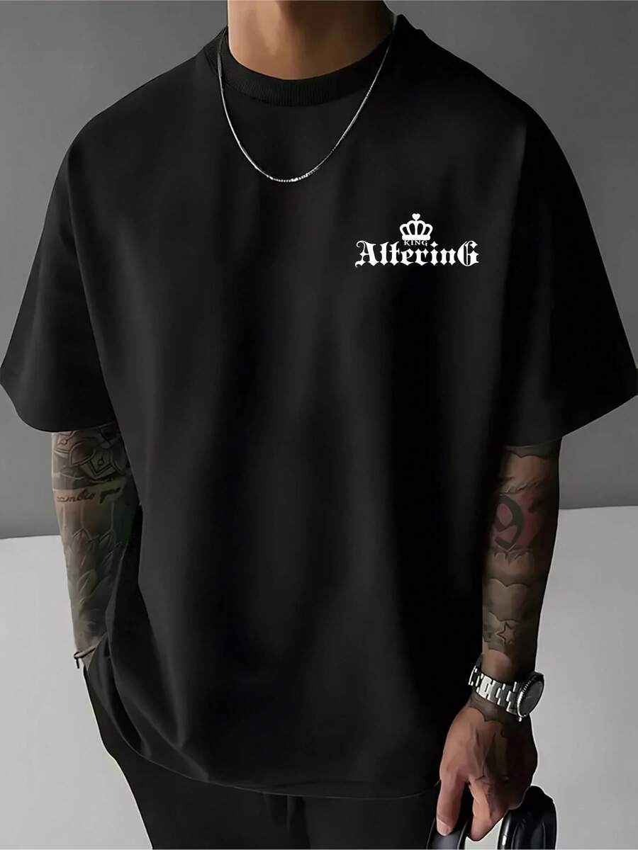 Men's Pink Printed Casual T-Shirt - Breathable, Y2K Style, Suitable For Home And Outdoor Activities, Crew Neck, Short Sleeve, Mind-Changing Design - 黑色 - 查看 1