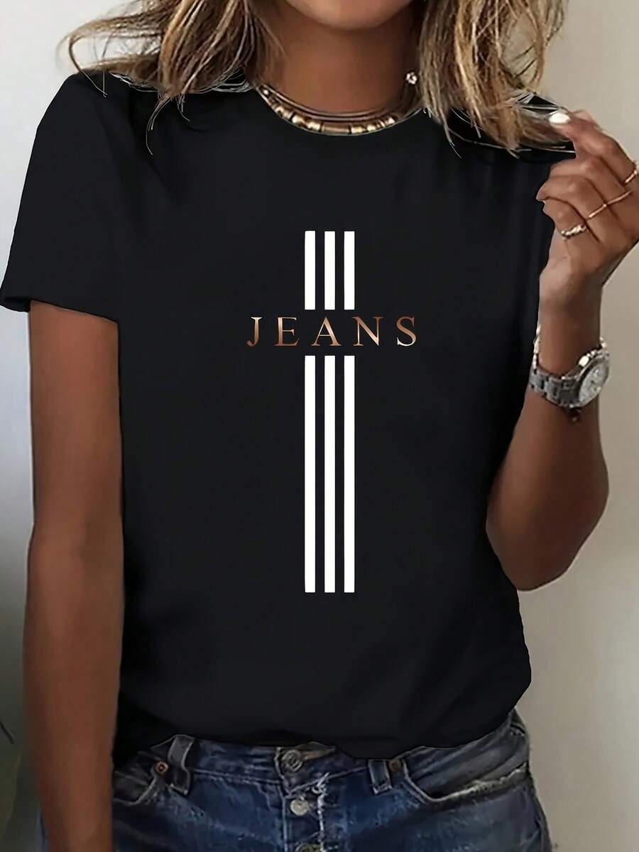 Women's Casual Short Sleeve T-Shirt - 黑色 - 查看 1