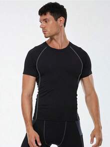 Men's Slim-Fit Boyfriend Style Short-Sleeve T-Shirt, Gym Wear, Men's Basic Boyfriend Style T-Shirt, Summer Sportswear. - 灰色 - 查看 3