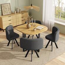 Table And Chair Set For 4 People, Consisting Of A Table (85 X 85 Cm) And Four Linen-Covered Chairs, Suitable For The Kitchen And Dining Room (Oak Tabletop + Grey Chairs) - Grey - View 7