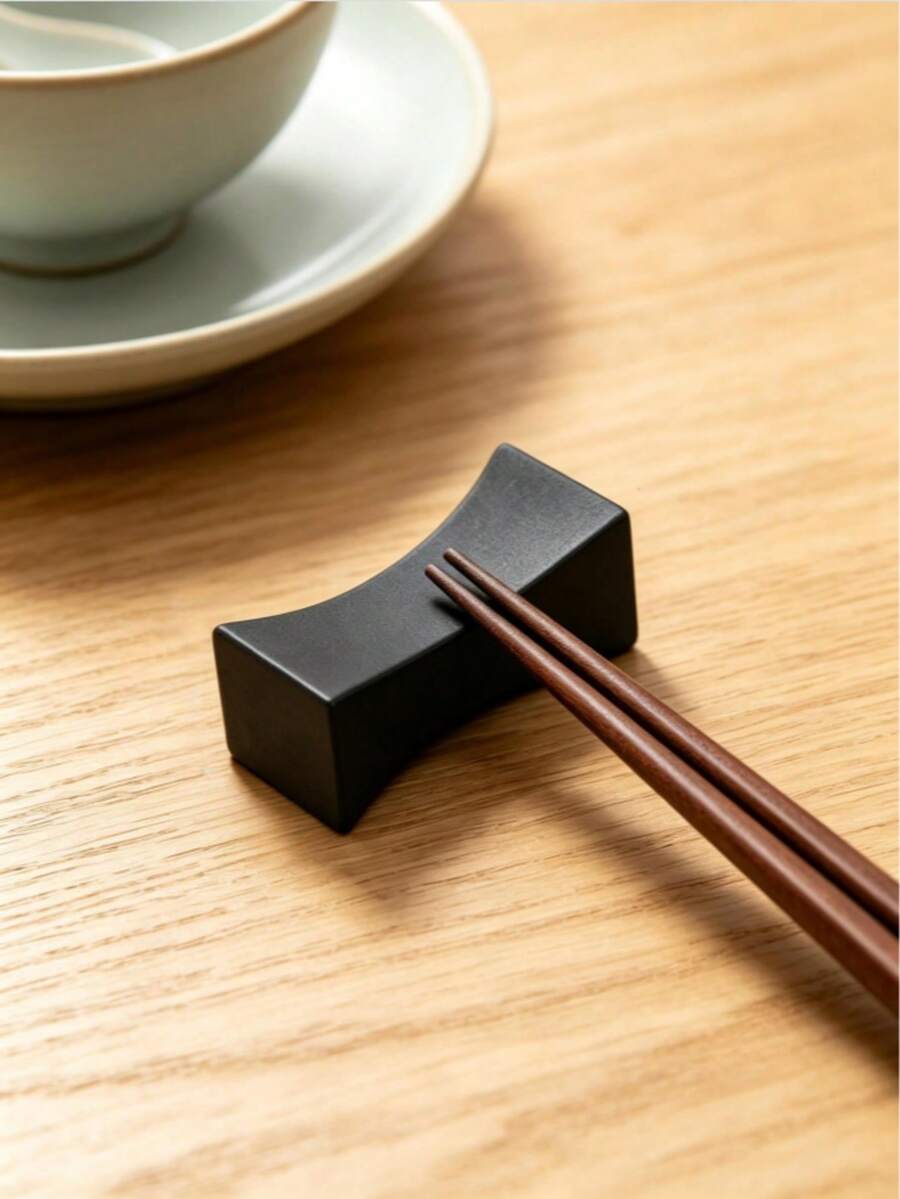 2pcs Solid Color Chopstick Holder Set, Black Plastic & Wood Chopstick Rest, Suitable For Restaurant And Kitchen, Christmas Gift Minimalist Matte Black Ingot-Shaped Chopstick Holder, Universal For Home Hotel Restaurant, Chinese Creative Pillow-Shaped Chopstick Pillow - View 1