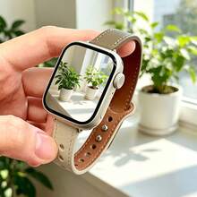 2pcs Minimalist Double-Sided Ultra-Soft Leather Watch Bands, Suitable For 38/40/41/42/44/45/46/49mm Watches, Brown & Beige Bicolor - Multicolor - View 5