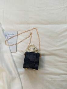 Mini boîte à cordon embossée, acrylique, pochette à cordon mode, sac à main perle - Noir - Voir 12