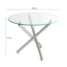 Round Dining Table With Tempered Glass Top And Metal Legs, Coffee Table, Modern Minimalist Dining Table, 80 * 80 * 76 Cm - Silver - View 2