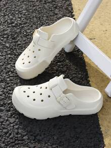 Women's Comfortable Slip-On Slippers, Solid Color Basic Style, Casual Vacation Fashion, Flat Sandals For Beach, Spring/Summer/Autumn - White - View 3
