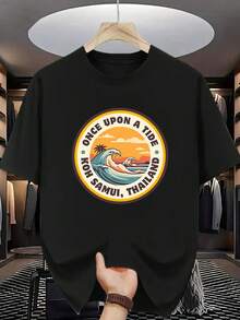 Men's Summer And Beach Printed T-Shirt <<Once Upon - 黑色 - 查看 9
