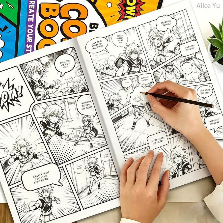 32 Pages Blank Comic Book, DIY Story Drawing Notebook, Creative Comic Panels, Diary For Boys & Girls, Creative Art Practice Book