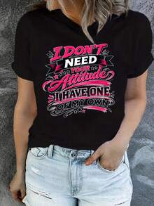 Wo'S Funny Saying T-Shirt | Bold Pink Text: "I Don't Need Your Attitude, I've Got My Own" - Black Star T-Shirt | Soft Everyday T-Shirt For Women | Machine Washable Casual Top | Cool Birthday Gifts For The Workplace. Cool Summer Clothes For Women. - 黑色 - 查看 1