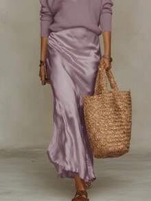Slip Maxi Dress & V-Neck Knit Sweater Outfit, Elegant Casual Matching - 紫色 - 查看 3