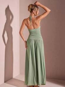 Long, Solid-Color Mesh Beach Dress – High Slit, Ruched Waist And Tie – Sexy And Perfect For Summer Vacation - 黑色 - 查看 2