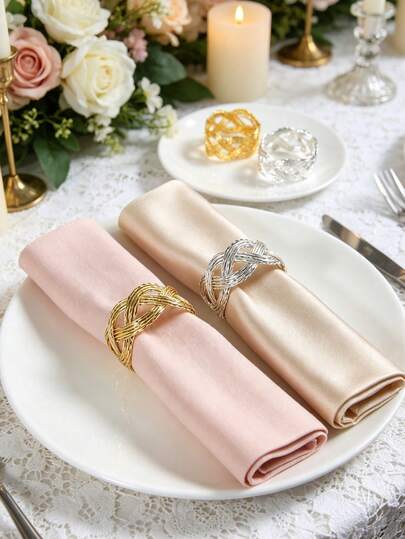 1-12pcs Handmade Woven Metal Wire Napkin Rings, Suitable For Holiday, Room Decor, Tabletop Decor, Home Decor