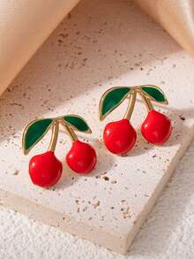 1 Pair Stainless Steel Red Cherry Strawberry Stud Earring, Women Sweet Cute Small Fruit Shaped Stud Earrings Girls Summer Jewelry Accessories Gifts - Fruit Series Earrings - View 12