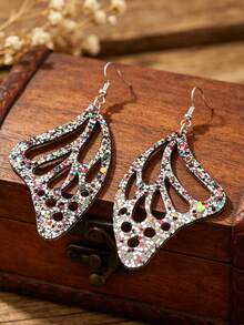 1 Pair Glitter Hollow Wing Earrings, Retro Hong Kong Style Colorful Glitter Hollow Drop Earrings - Multicolor - View 1