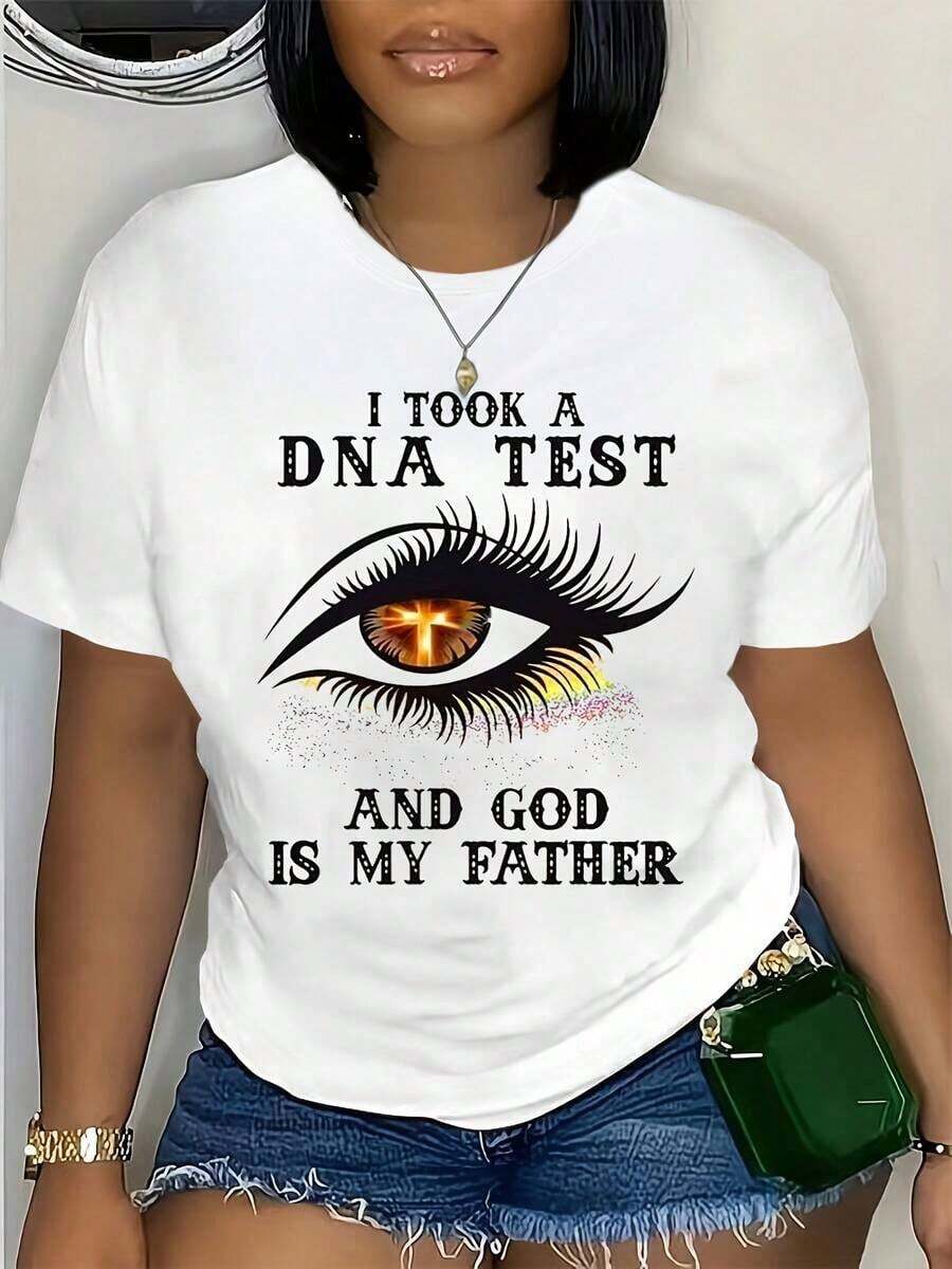 Funny Casual T-Shirt With The Phrase "DNA Test Results And God Is My Father" For Women - Loose And Breathable Summer T-Shirt With Religious Humor, Casual Short Sleeve Crew Neck Blouse For Casual Outfits And Family Events, Machine Washable Funny Saying T-Shirt Suitable For Everyday Wear And Fun, 100% Cotton, Durable - 白色 - 查看 1