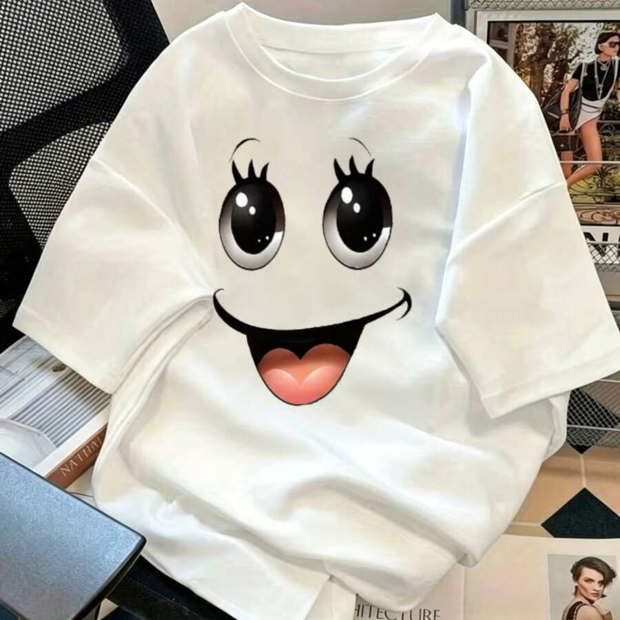 New Season 2026 T-Shirt, Pure Cotton, Fun Design, Ideal For Outings - 白色 - 查看 1