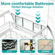 No-Drill Adhesive 5-Piece Corner Bathroom Shelf Set – Large Capacity, Space-Saving Storage Rack Available In Two Colors (Black/White), Includes A Soap Dish, Toothbrush Holder, And Hooks. Waterproof And Rustproof, Suitable For Kitchens, Dining Rooms, Parties, And Makes A Great Gift For Friends And Family, Christmas Decoration, Home Décor, Valentine's Day Gift, Family Gift, And Room Decor. - trắng - Xem 8