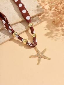 1 pieza Pañuelo de seda con lunares de lujo, collar gargantilla con decoración de estrella de mar dorada para mujeres, adecuado para uso diario, vacaciones de verano, citas, fiestas, festivales de música - Multicolor - Ver 3