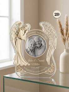 1pc Personalized Custom 2D Angel Wings Acrylic Commemorative Plaque With Photo And Text - Eternal Love And Precious Memories - Perfect Memorial Gift For Parents, Family And Friends - Engraved Commemorative Decor - Multicolor 3 - View 4