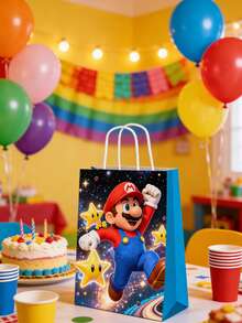 asmodee Bolsa de regalo de papel de Mario, que contiene 12 o 24 piezas (elige una), con patrones de alta definición. Propiedades impermeables y resistentes a desgarros. Cuerda de transporte reforzada. Adecuada para regalos de fiesta, empaque de dulces y diversos escenarios. - Multicolor - Ver 8