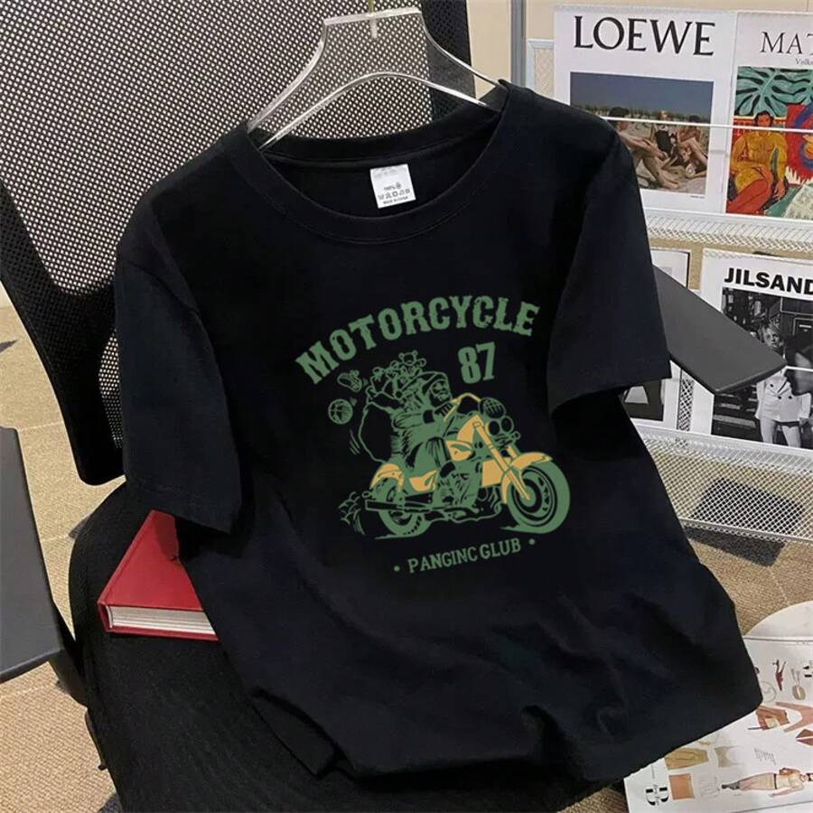 Special: Men's Short Sleeve Summer T-Shirt, Round Neck, Loose Fit, Modern Print, Fashionable Student Sports T-Shirt. - 西瓜粉 - 查看 1