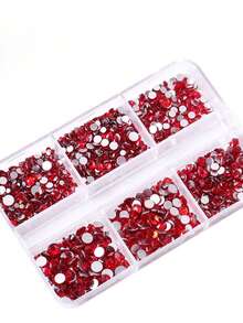 Nuevo set de decoración de uñas con 6 compartimentos que incluye cristales de Rhinestone planos y diamantes redondos - Rosa Pálido - Ver 2