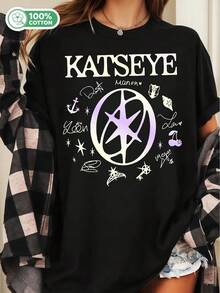 KATSEYES Group Logo Gradient Signature Cotton T-Shirt K-Pop Fan Unisex Tee - Black - View 1