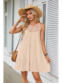 Vestido de Mujer para Primavera/Verano con Encaje Calado y Cuello Halter en Corte A - Blanco - Ver 9