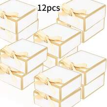1/6/12 Hộp Quà Màu Trắng Viền Vàng & Nơ Satin, Kích thước 10.6x7.8x3.1 inch, Hộp Quà Cao Cấp Có Khóa Từ, Hộp Quà Gấp Gọn Thích Hợp Cho Đám Cưới, Cầu Hôn, Tiệc Sinh Nhật, Tiệc Mừng Em Bé, Mỹ Phẩm & Quà Tặng - Xem 14