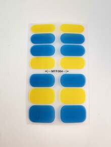 1 Sheet Retro Blue & Yellow Color Block Nail Stickers, Muted Blue And Bright Mustard Yellow Color Combination Design, Full Coverage Nail Stickers With Effortless American Vintage Vibe, Suitable For Creating INS, Y2K Baddie Nails For Music Festivals, Street Style, And Vacation - Multicolor - View 10