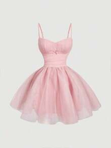 MOD Vestido mini de fiesta rosa con pliegues y diseño floral 3D - Rosa vieja - Ver 5