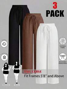Conjunto de 3 piezas  Tall CURVE de pantalones de cintura alta y pierna ancha para mujer, pantalones casuales con cinturón para chicas altas, atuendo de verano para oficina y fiesta. - Multicolor 3 - Ver 1