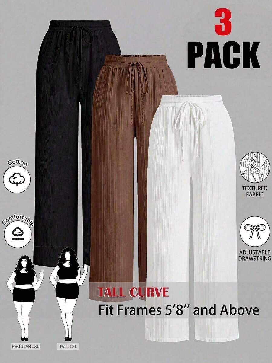 Conjunto de 3 piezas Tall CURVE de pantalones de cintura alta y pierna ancha para mujer, pantalones casuales con cinturón para chicas altas, atuendo de verano para oficina y fiesta. - Multicolor 3 - Ver 1