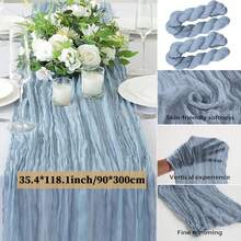 2pcs Grey-Blue Cheese Cloth Table Runner, 35x120 Inch Boho Crinkle Gauze Table Runner, Suitable For Wedding, Bridal Shower, Birthday Party, Farmhouse Dining Table Decor - Dusty Blue - View 7