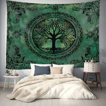 1pc Bohemian Style Green Tree Of Life Tapestry, Suitable For Bedroom Decor, Printed With Tree Of Life Mandala Pattern, Wall Hanging Design For Home Decoration - 1PC - View 2