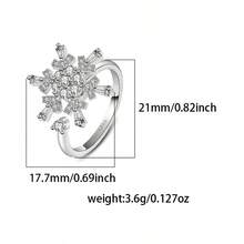 925纯银立方氧化锆雪花旋转开口戒指，优雅奢华女士戒指，适合日常、派对、节日佩戴，也是送给爱人、朋友、家人的礼物。 - 銀色 - 查看 3