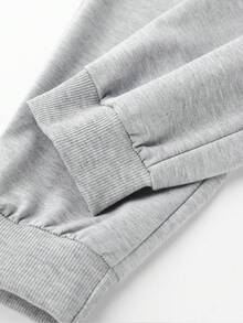 2pcs/Set Girls Minimalist Letter Print Loose Long Sleeve Crew Neck Sweatshirt + Sweatpants Set, Solid Color Crew Neck Sweatshirt, Suitable For Daily Wear, School, Music Festivals, Vacations, Commuting. - Grey - View 7