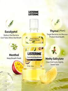 listerine 250ml/8.45 Fl Oz Alcohol-Free Grapefruit Passionfruit Mouthwash, Fresh Fruity Flavor, Gentle On Oral Cavity, Kills 99% Oral Bacteria, Combats Bad Breath And Plaque, Enriched With Essential Oils, For Daily Use, Holiday & Mother's Day Gift - Passion Fruit - View 3