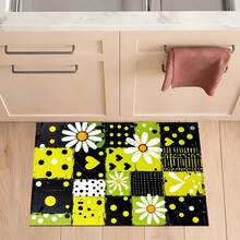 1pc Abstract Floral Plaid Pattern Printed Floor Mat, Silica Gel Kitchen Carpet, Kitchen Mat, Rug, Easy To Clean, Rectangular Printed, Suitable For Living Room, Bedroom, Hallway, Bathroom, Laundry Room - Polyester Carpet, Suitable For Indoor And Outdoor Home Decor - Multicolor - View 4