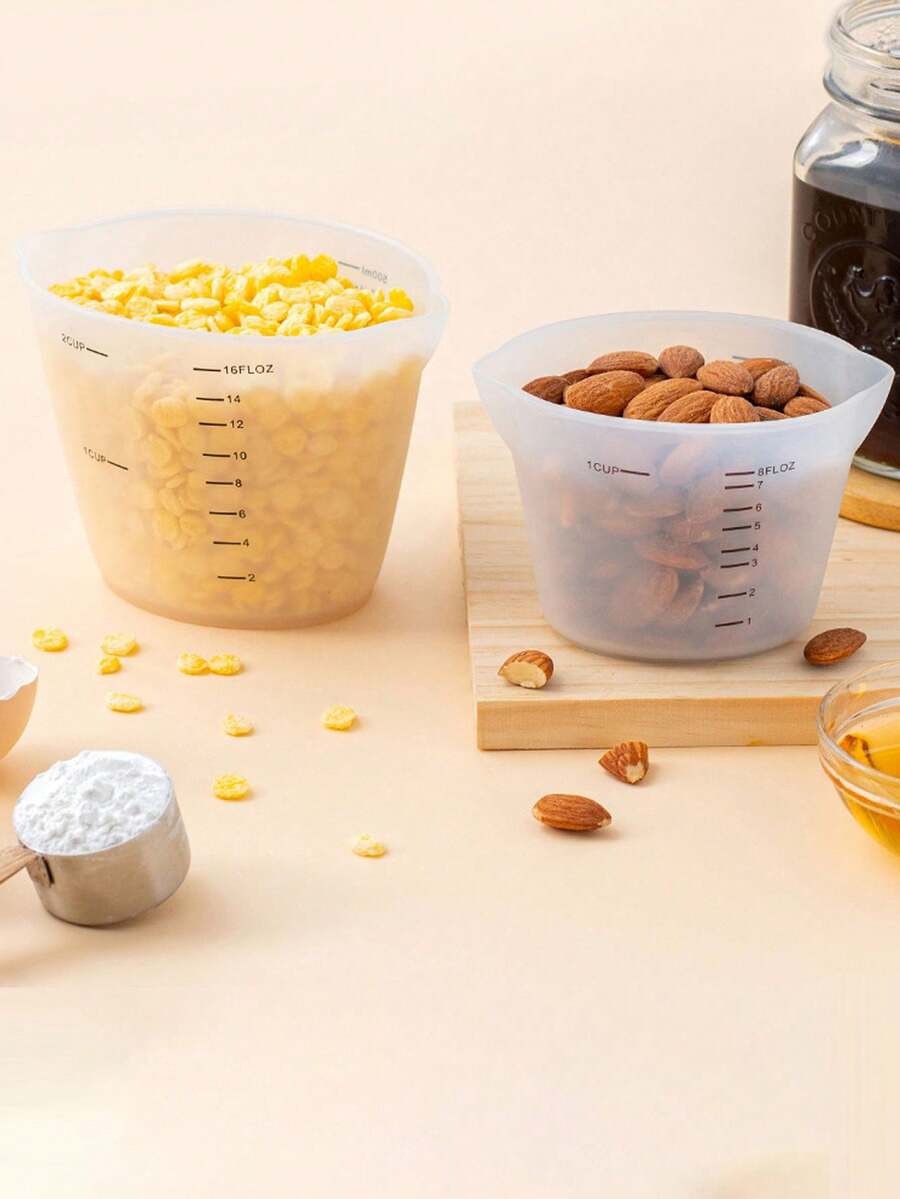 Heat-Resistant Silicone Measuring Cup With Scale, 250ml/500ml Liquid Measurement Cup, Baking Tool - Multicolor - View 1