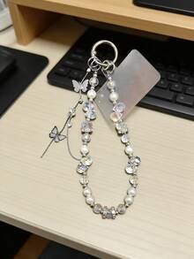 1 pieza Cordón para teléfono con mariposa, muñequera con cuentas de cristal iridiscente y perla, accesorio versátil anti-pérdida (Debido al ángulo de disparo y la magnificación, el tamaño real puede diferir ligeramente de la foto) - Multicolor - Ver 6