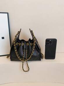 1pc Fashion Personalized Women's Crossbody Bag, PU Leather Material, Street Chain Shoulder Bag, Metal Eyelet Decor, Suitable For Outings, Gatherings, Commuting And Other Occasions. Women's Gift, Shopping, Work, Dating, Office, Travel - Black - View 10