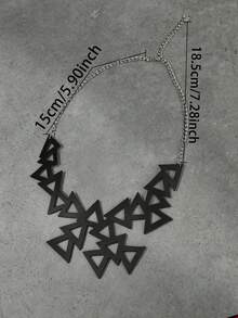 1pc Dark Hollow Triangle Geometric Black Double-Layer PU Leather Pendant Necklace, Fashionable Party Versatile Niche Accessory - Black - View 5