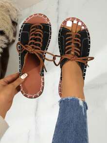 New Casual Summer Flat-Soled Shoes For Women In Europe And The United States, Roman Sandals, Women's Flat Sandals - 黑色 - 查看 1