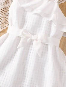 Girls' Casual Elegant Tie-Up Dress, Suitable For Summer Outdoor Party - White - View 4