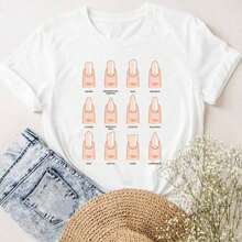 COOL SUMMER Women's Short Sleeve Camisole With Letter And Nail Art Design, Cute And Charming, Fashionable Casual Clothing For Women, Summer Graphic Camisole, Breathable And Comfortable - 白色 7 - 查看 1