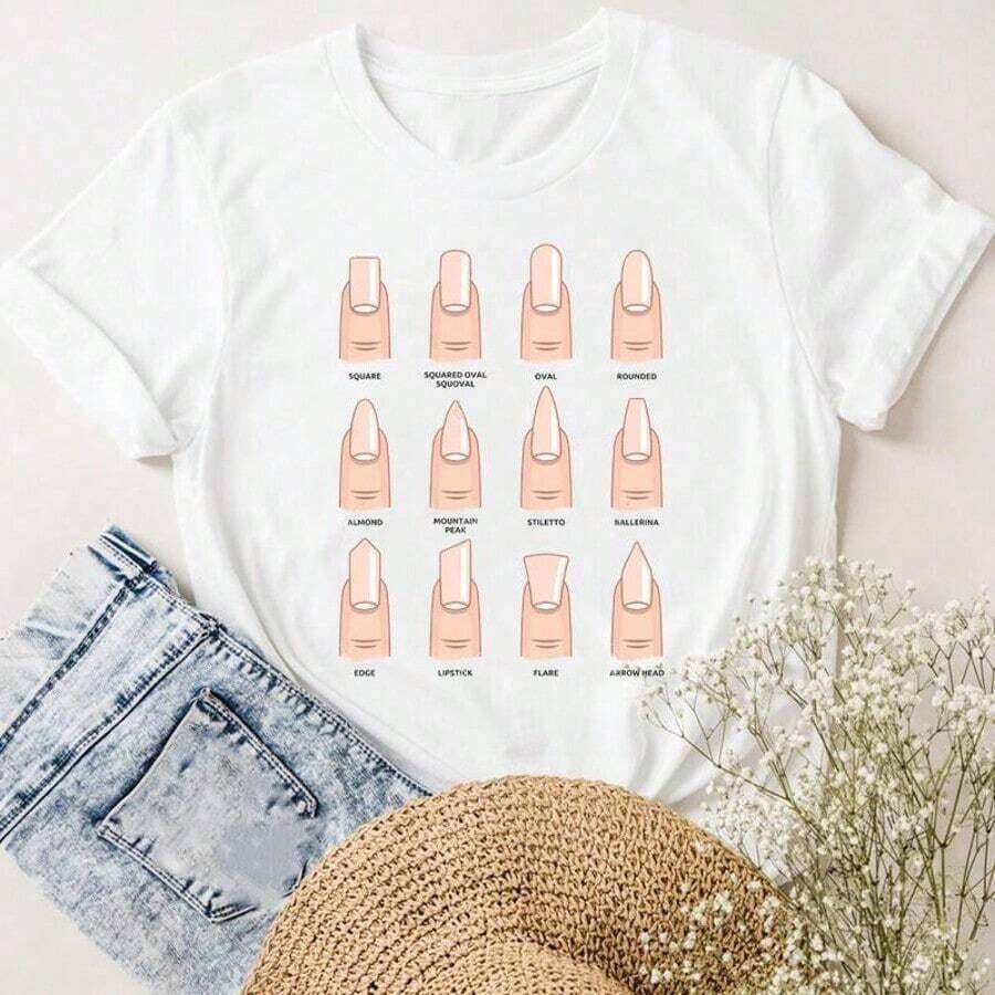 COOL SUMMER Women's Short Sleeve Camisole With Letter And Nail Art Design, Cute And Charming, Fashionable Casual Clothing For Women, Summer Graphic Camisole, Breathable And Comfortable - 白色 7 - 查看 1