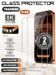 2 pièces - Protecteur d'écran en verre trempé transparent pour iPhone 17 Pro Max 6.9 pouces. Compatible avec 17 PRO, 17 AIR, 16 PRO MAX, 16 PLUS, 16 PRO, 15, 14, 13, 12, 11 PRO MAX [Dureté 9H] - Matériau en verre trempé, résistant aux rayures, installation facile, accessoires de téléphone, [Compatible avec la coque de téléphone] - Transparent - Voir 13